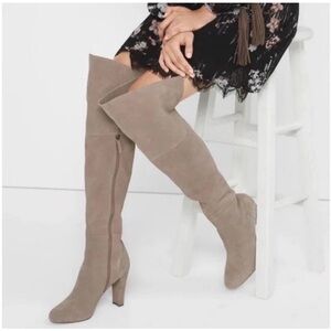 White House Black Market Colton Over the Knee Suede Boots Fungi Grey Beige 8.5